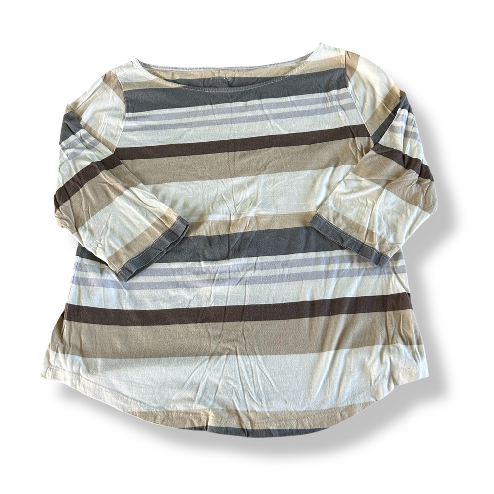 [St. John's Bay] White and Tan Striped Top